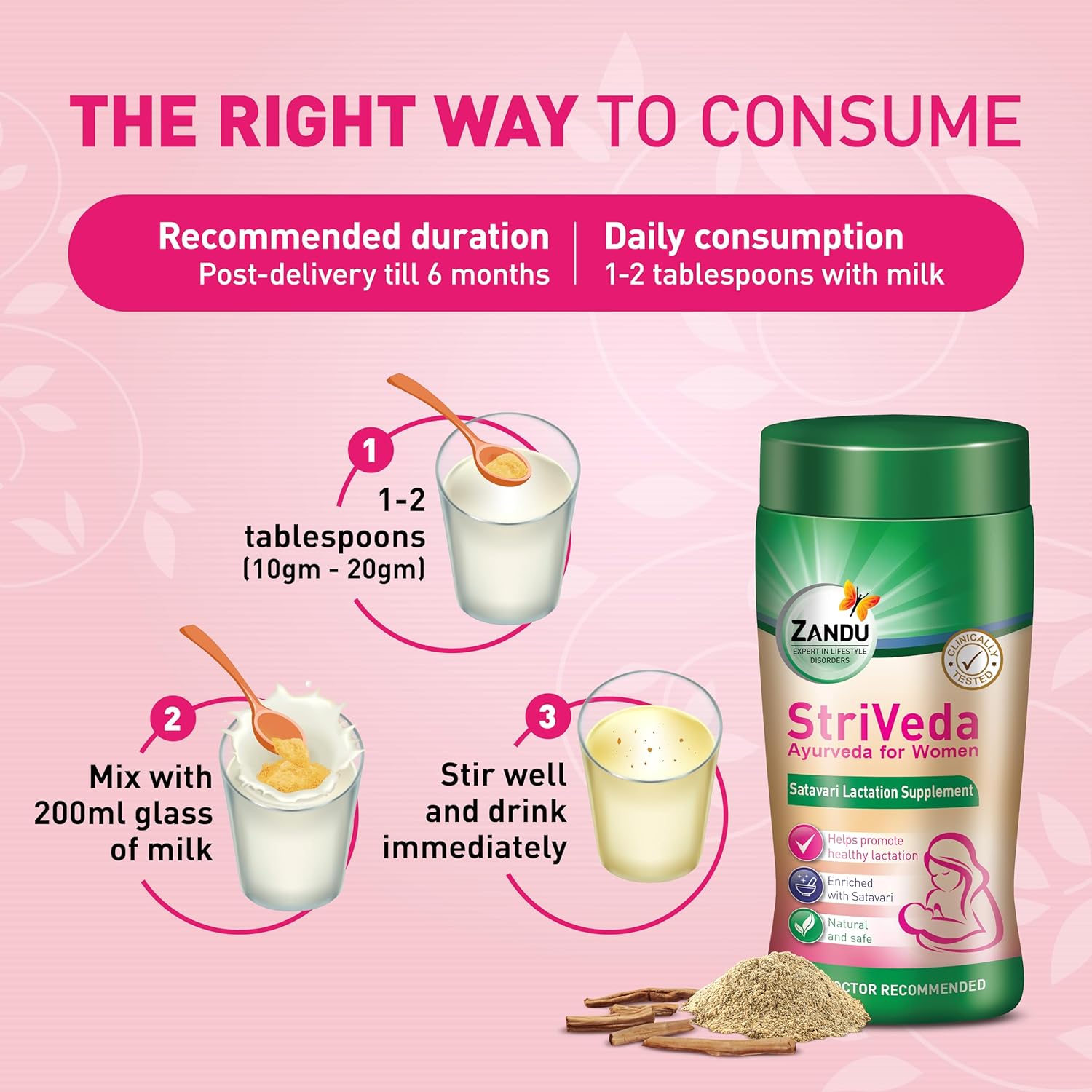 Zandu Striveda Shatavari Lactation Supplement Powder - 210 G, Boost Breast Milk Supply, Doctor Recommended & Natural