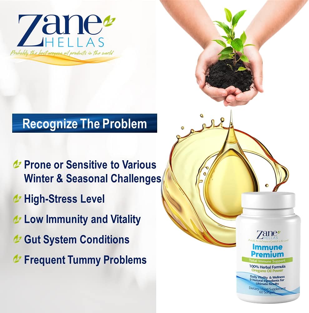 Zane Hellas Immune Premium Softgels - Powerful Antioxidant Support for Wellness - 100% Herbal Solution - 60 Softgels
