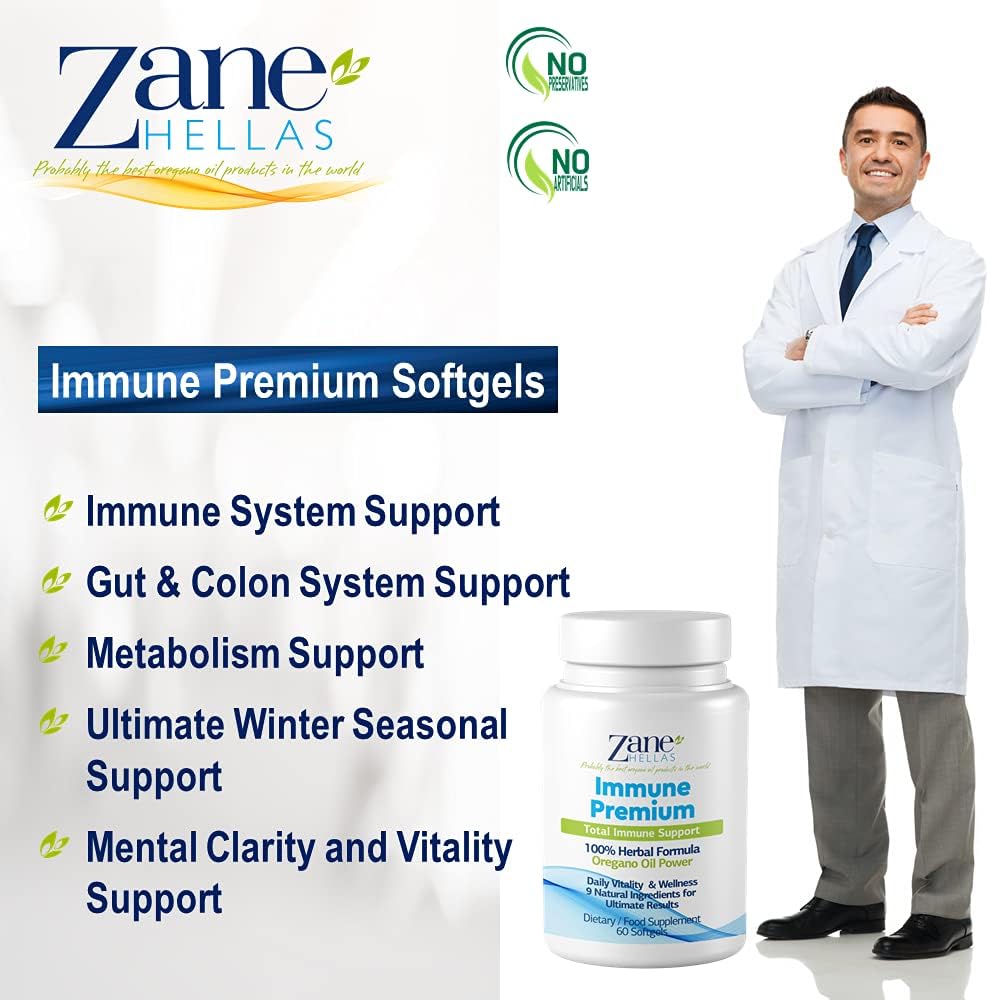 Zane Hellas Immune Premium Softgels - Powerful Antioxidant Support for Wellness - 100% Herbal Solution - 60 Softgels