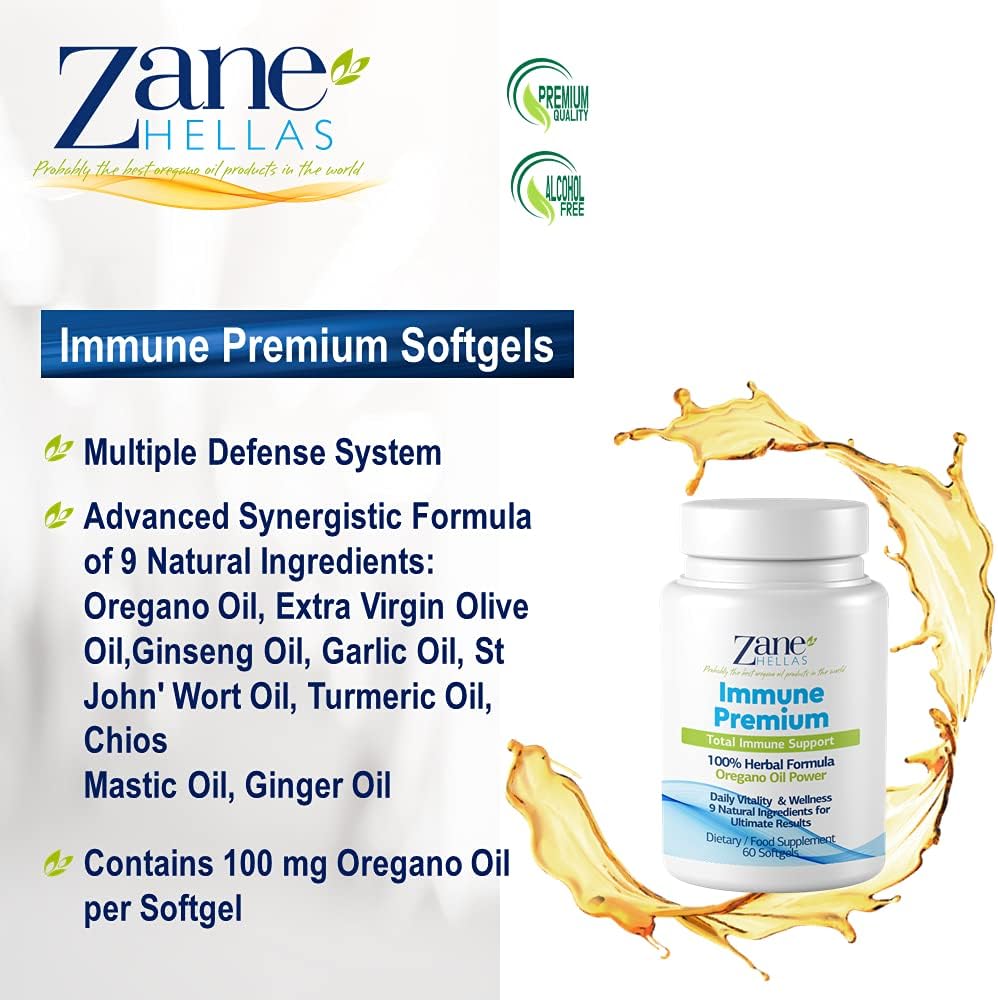 Zane Hellas Immune Premium Softgels - Powerful Antioxidant Support for Wellness - 100% Herbal Solution - 60 Softgels