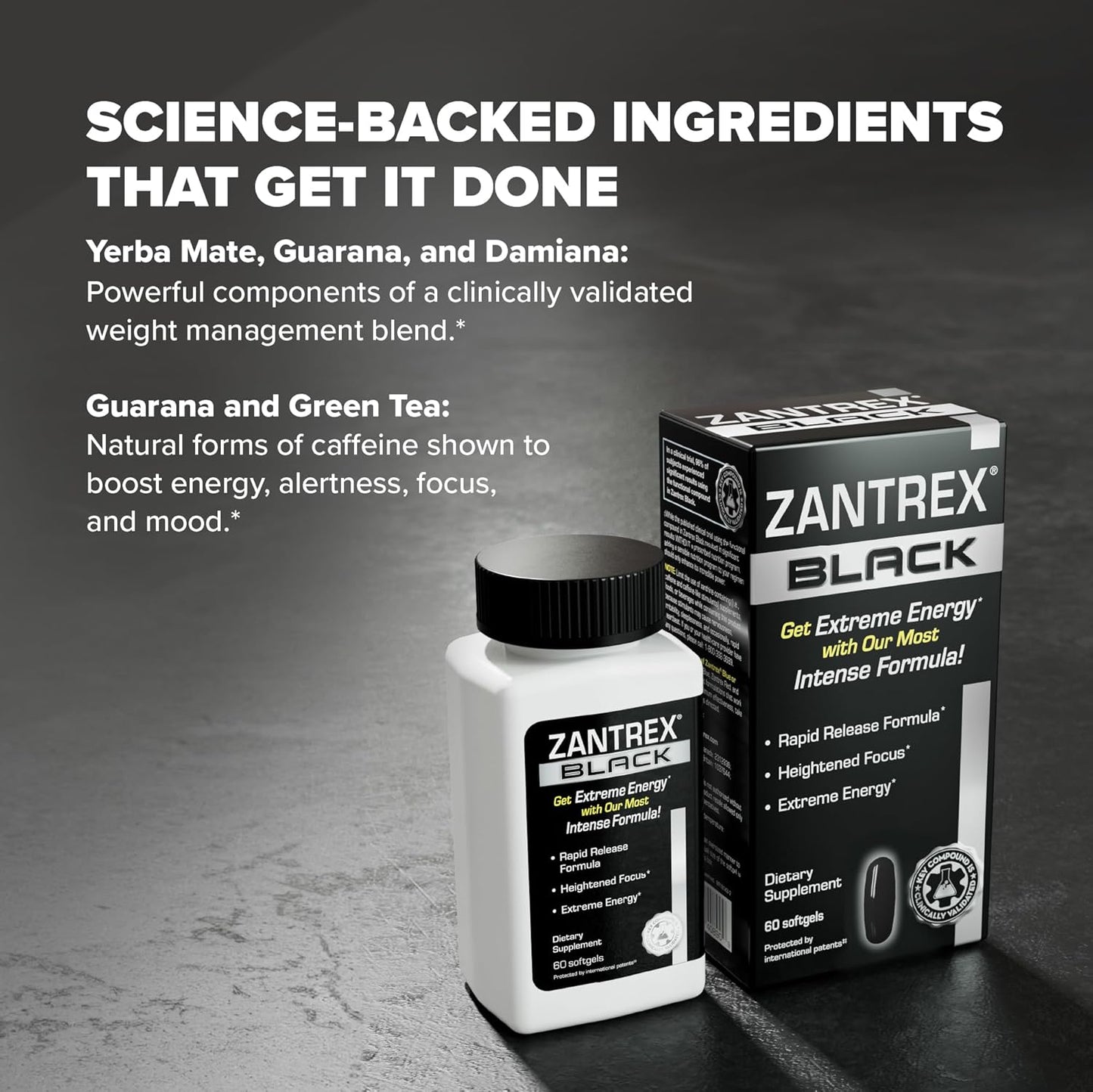Zantrex Black Softgels - Natural Energy Boost, Metabolism Support, Appetite Control - 300MG Caffeine, Yerba Mate, Damiana, Guarana - 60 Count