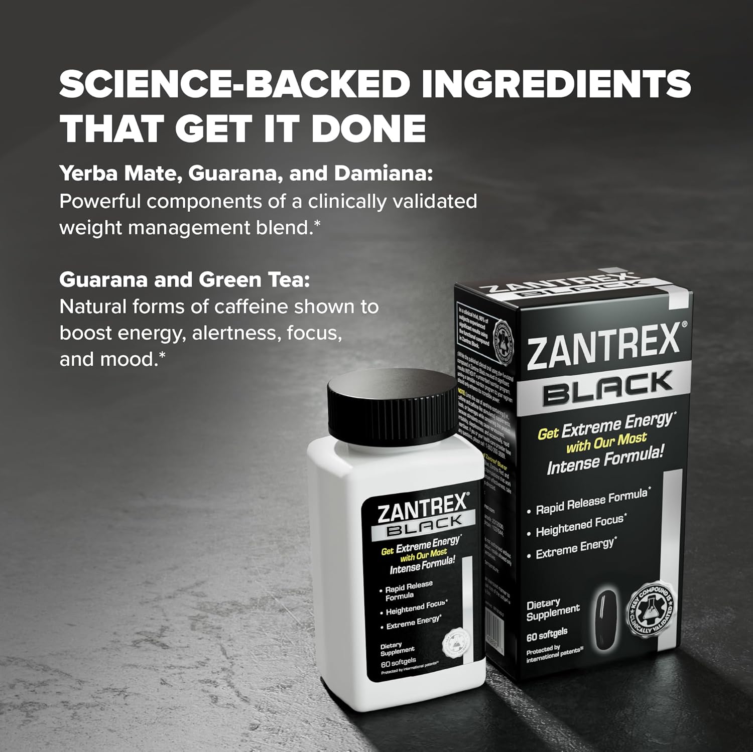 Zantrex Black Softgels - Natural Energy Boost, Metabolism Support, Appetite Control - 300MG Caffeine, Yerba Mate, Damiana, Guarana - 60 Count