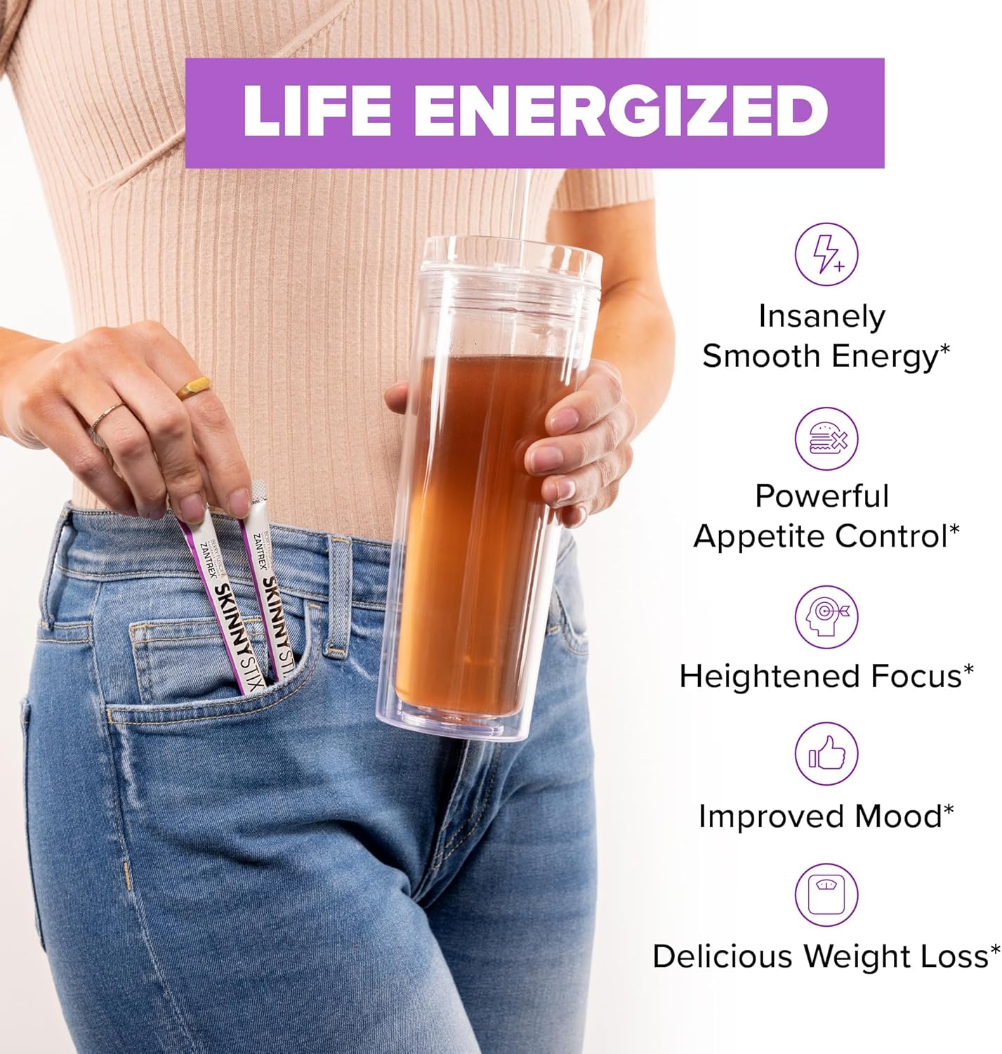 Zantrex SkinnyStix Energy Powder - Weight Loss, Appetite Control, Mood Enhancement - 10 Calories - Yerba Mate & Coffee Bean - 30 Sticks, Berry Flavor