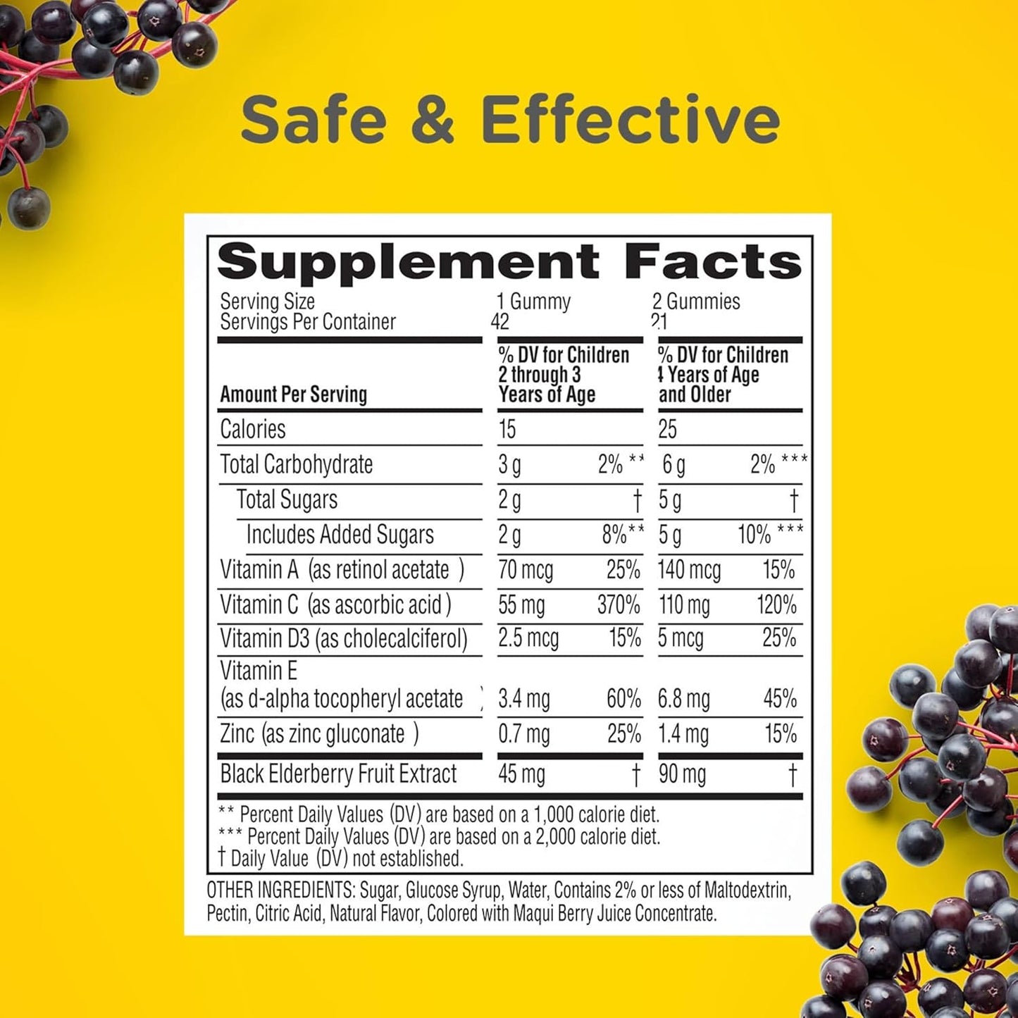 Zarbee's Children's Immune Support Gummies with Elderberry, Vitamins, and Zinc - 42 ct, Gluten-Free, No Artificial Flavors