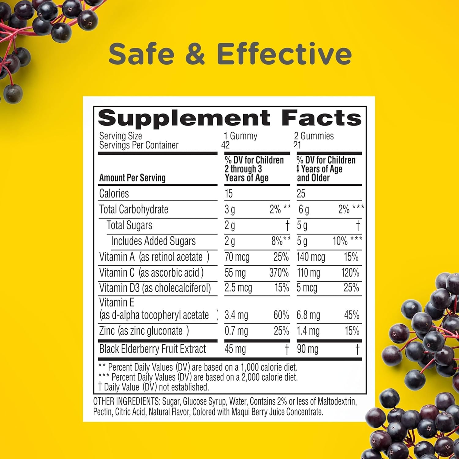 Zarbee's Children's Immune Support Gummies with Elderberry, Vitamins, and Zinc - 42 ct, Gluten-Free, No Artificial Flavors
