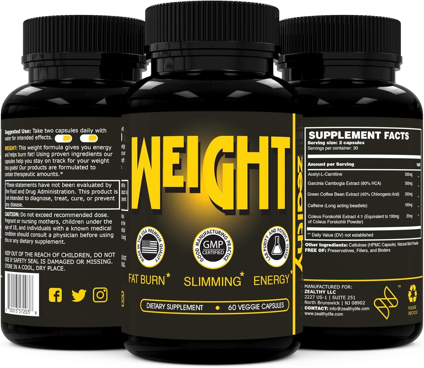 Zealthy Life Green Tea Extract Supplement for Metabolism Support - Promotes Optimal Wellness & Healthy Lifestyle - 60 Capsules