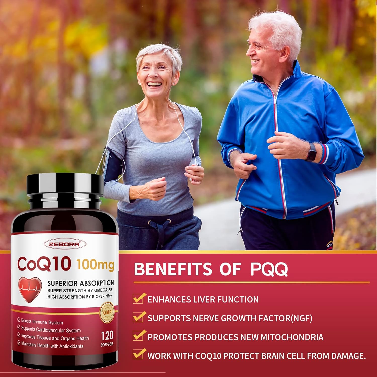 ZEBORA CoQ10 Softgels with PQQ, BioPerine & Omega-3 for Heart Health and Energy Production - 120 Servings