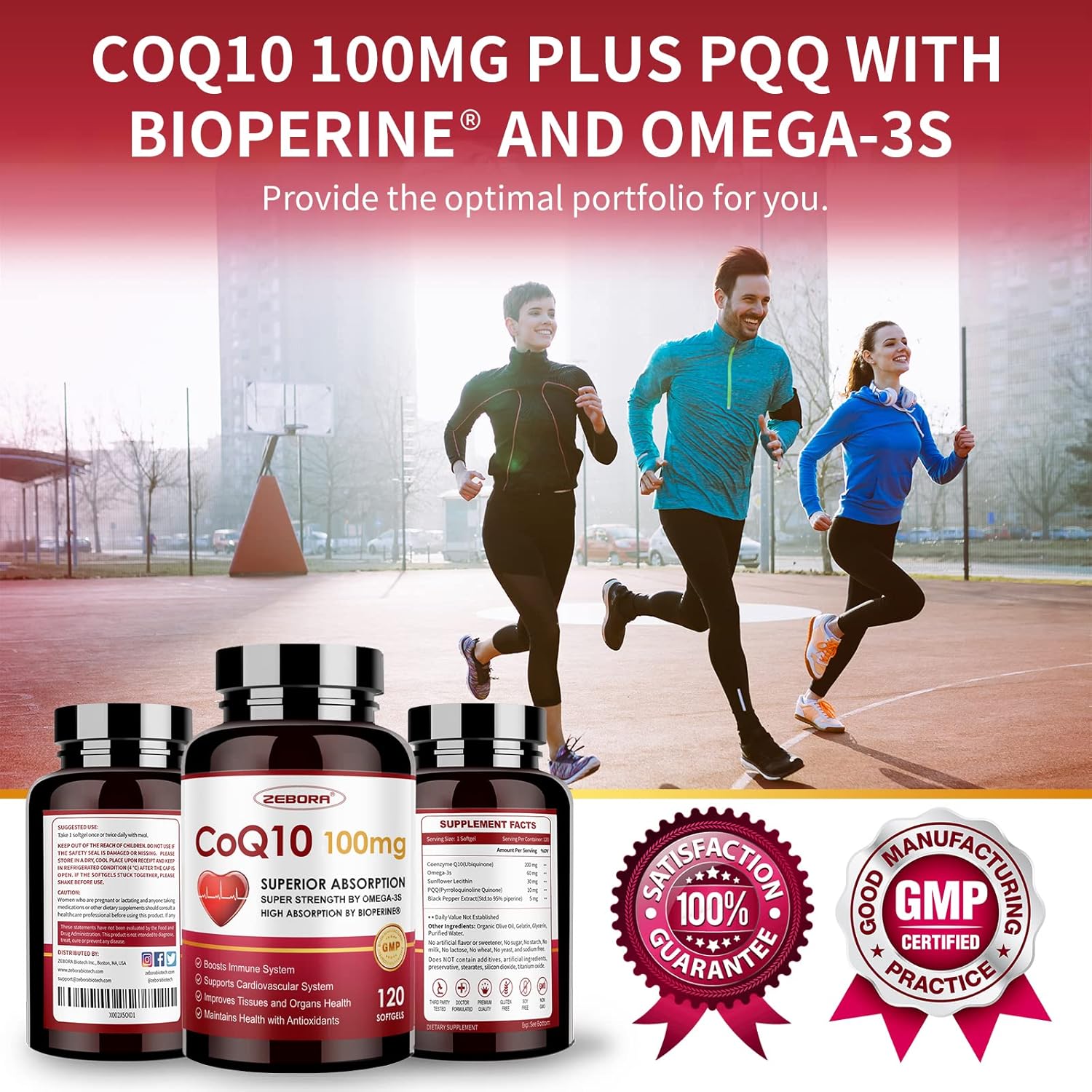 ZEBORA CoQ10 Softgels with PQQ, BioPerine & Omega-3 for Heart Health and Energy Production - 120 Servings