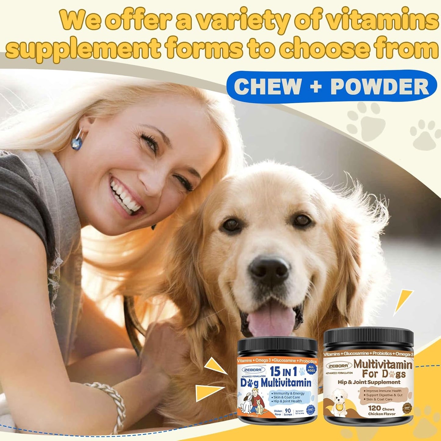 ZEBORA Dog Multivitamin with Probiotics - Essential Dog Supplements for Digestive Health, Immunity, and Joint Support