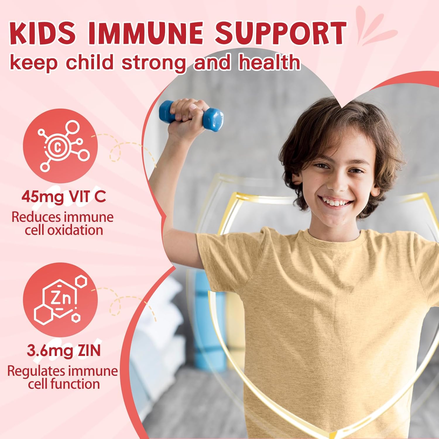 ZEBORA Kids Probiotic Fiber Gummies - 5 Billion CFUs with Prebiotics, Vitamin C, and Zinc - 45 Servings, Natural Peach Flavor