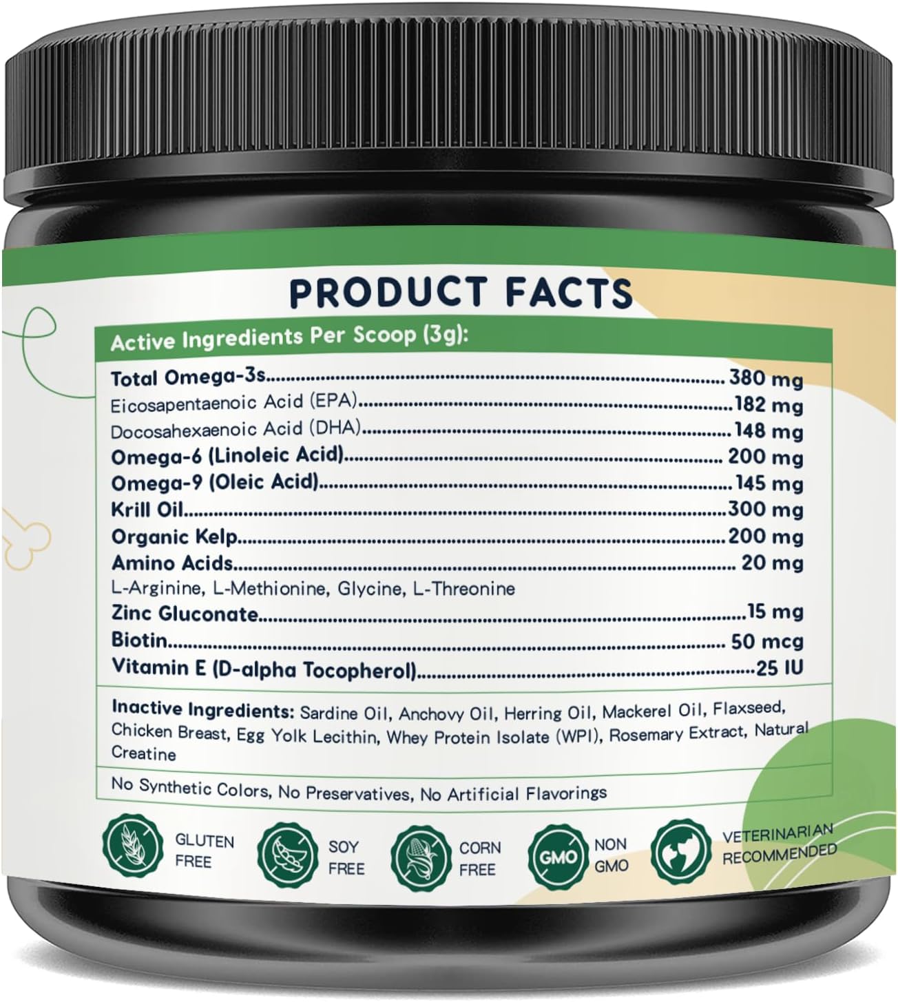 ZEBORA Omega 3 Fish Oil Powder for Dogs - Wild Caught EPA & DHA, Krill Oil, Kelp - Skin & Coat Supplement, Anti Itch, Joint Health, Allergy Relief