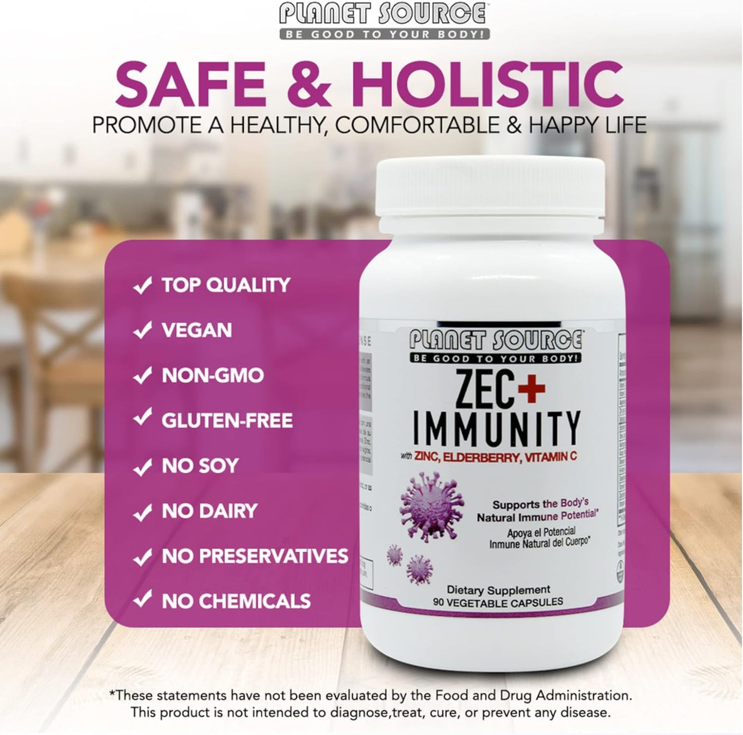 ZEC+ Immunity Elderberry Supplement with Zinc and Vitamin C - Natural Adult Vitamins for Healthy Living - 90 Veggie Capsules