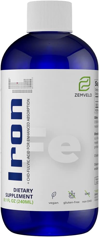 Zemvelo Liquid Ionic Iron Supplement for Iron Deficiency, Hormone & Energy Support, Healthy Muscles - 200 characters