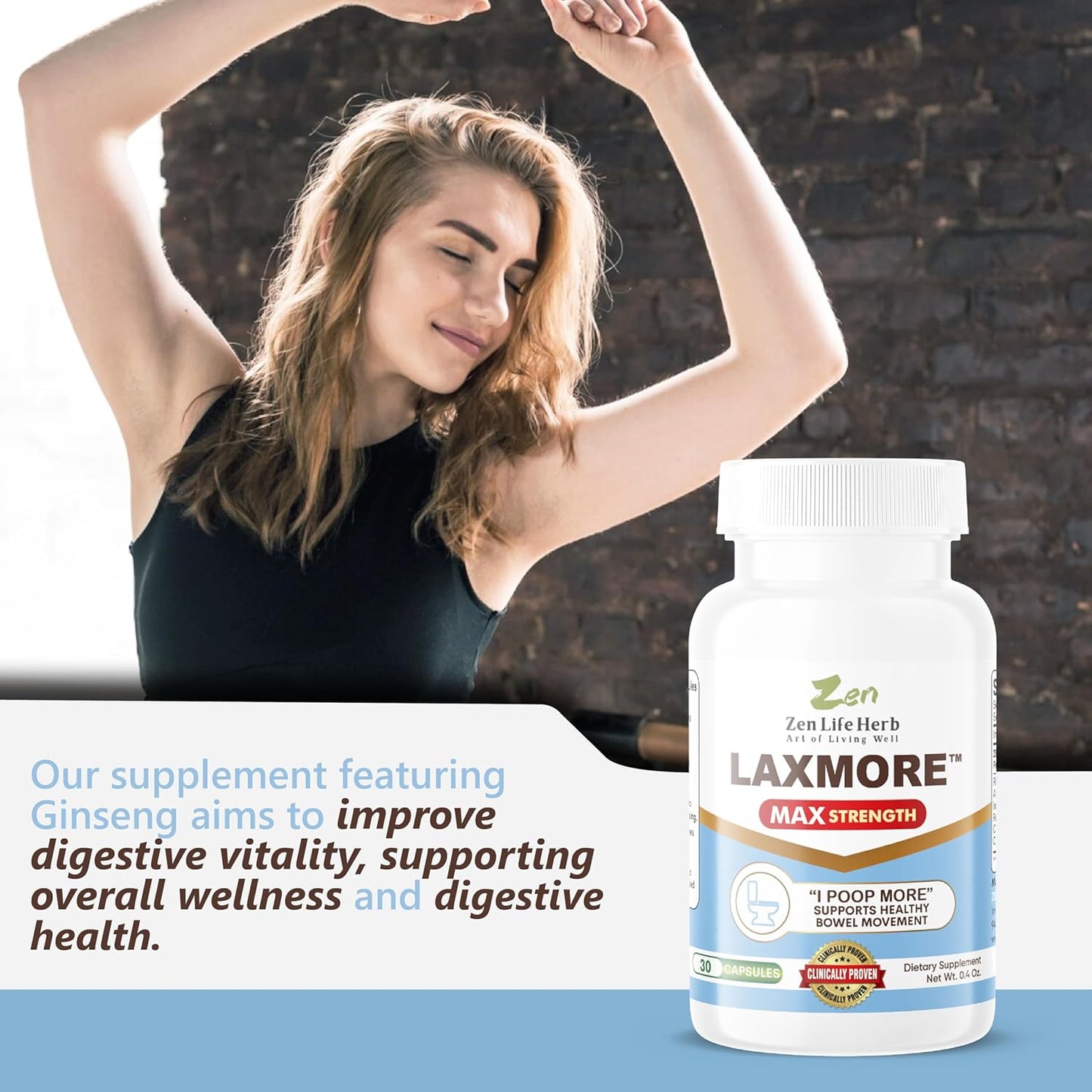 ZEN LIFE HERB LAXMORE: Natural Plant-Based Supplement for Max Strength Poop Increase (30 Capsules)