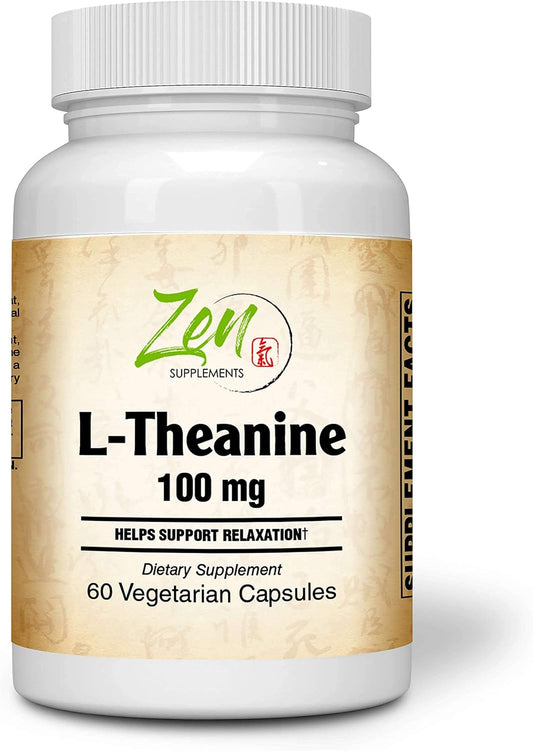 Zen Supplements L-Theanine 100mg 60 Vegcaps - Supports Relaxation, Sleep, and Mental Clarity During Stress