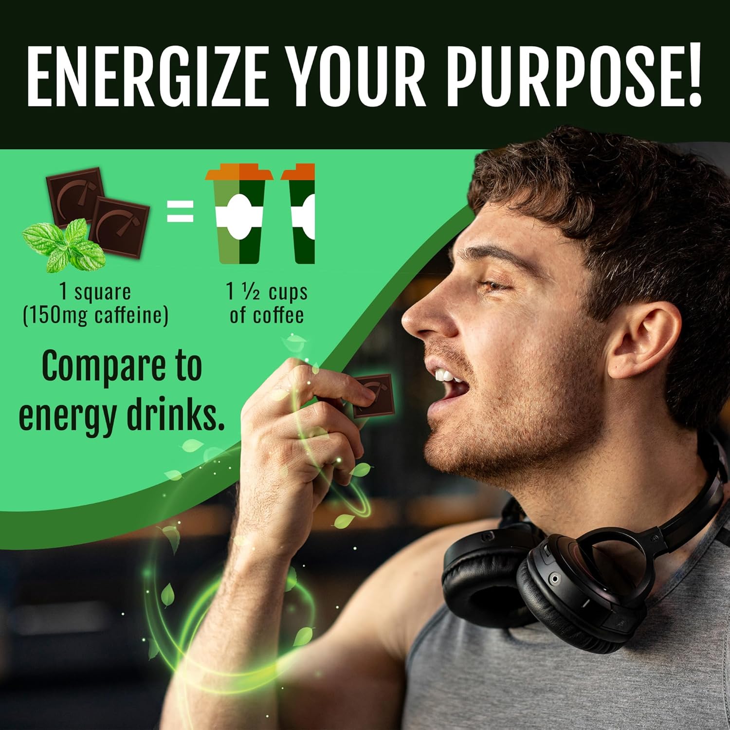 ZenEvo Driving Energy Dark Chocolate Mint Caffeinated Energy Bites - 150mg Caffeine for Long-Lasting Gym Energy - Low Carb Healthy Snack - 50 Count
