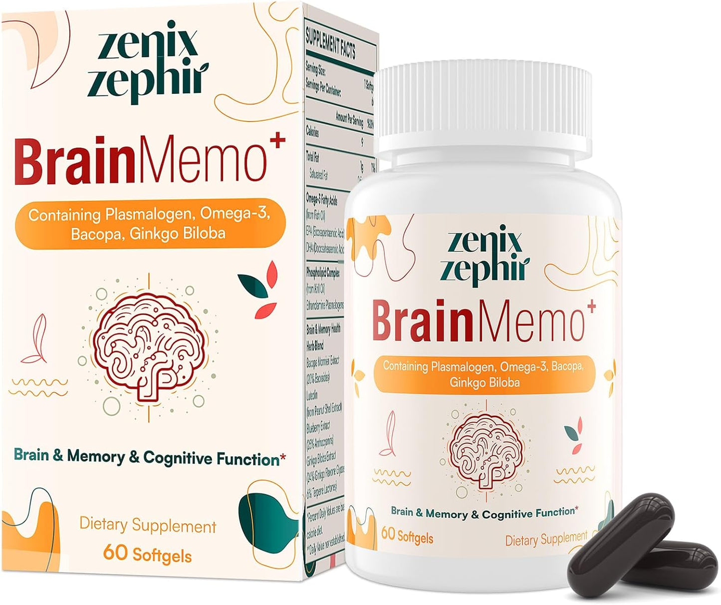 ZenixZephir Memory and Focus Brain Supplements - Omega-3 Phospholipid Complex for Cognitive Performance - Non-GMO - 60 Day Supply