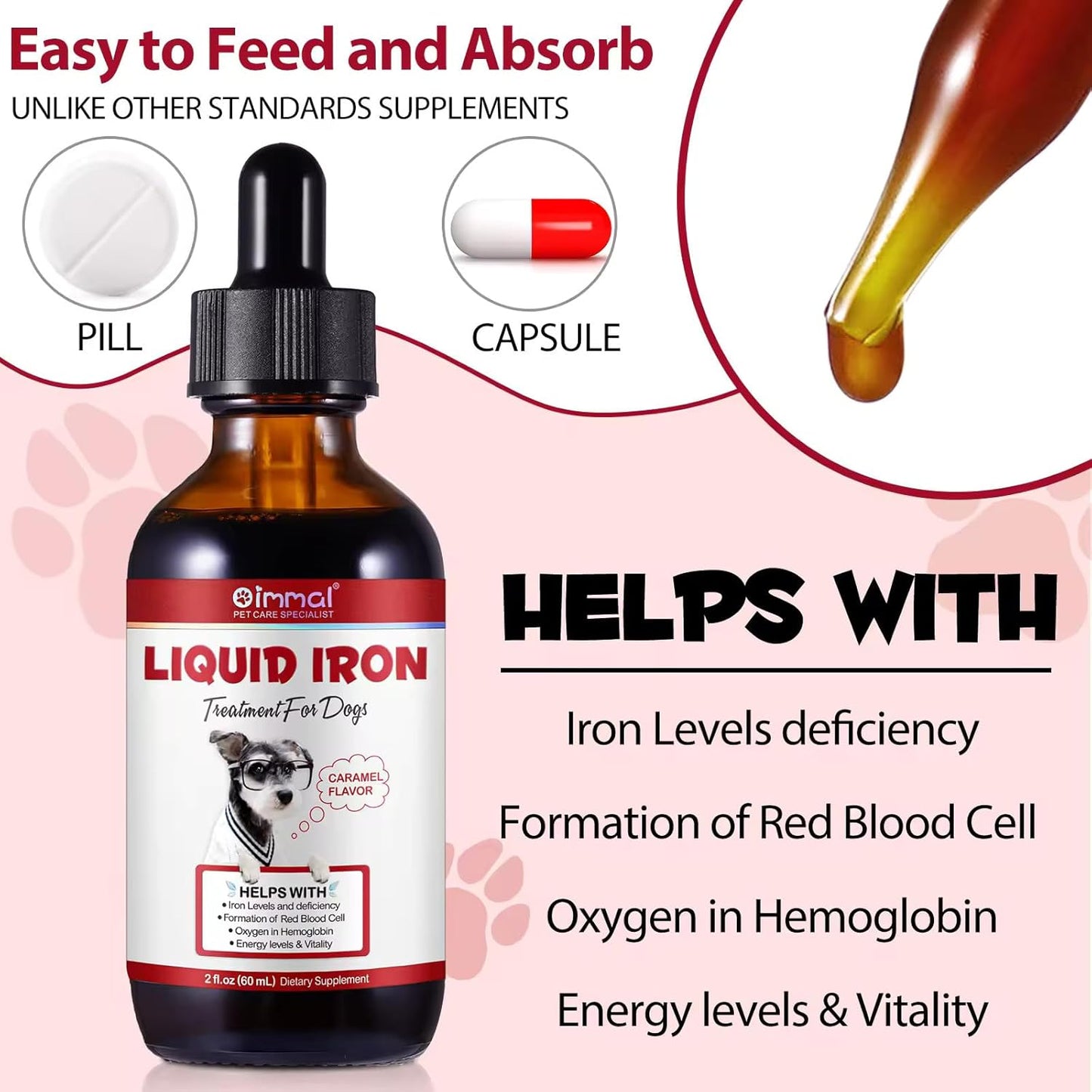Zenpaws Liquid Iron Supplement for Dogs with Folate and B12 - Supports Anemia Treatment, Boosts Blood Health and Energy Levels - 2 oz