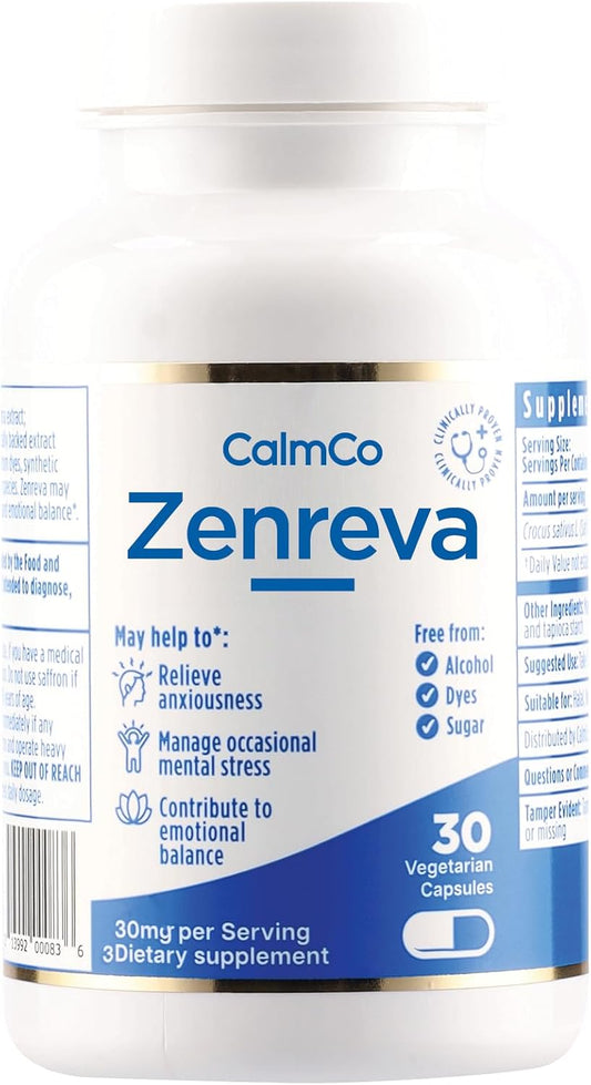 Zenreva Vegetarian Capsules with Safr’Inside Saffron Extract - Natural Relief for Anxiety, Stress, and Emotional Balance - 30 Count