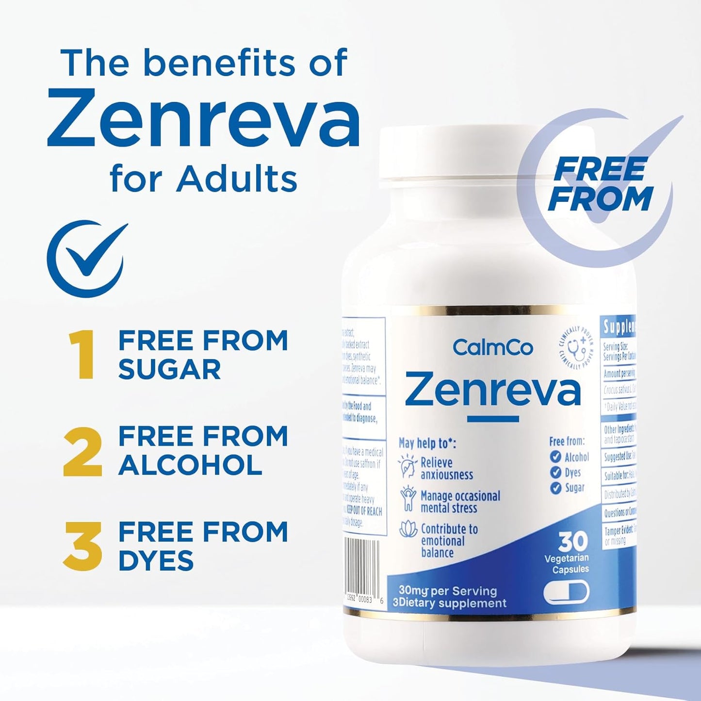 Zenreva Vegetarian Capsules with Safr’Inside Saffron Extract - Natural Relief for Anxiety, Stress, and Emotional Balance - 30 Count