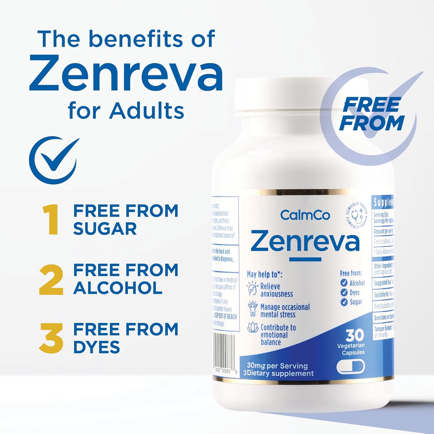 Zenreva Vegetarian Capsules with Safr’Inside Saffron Extract - Natural Relief for Anxiety, Stress, and Emotional Balance - 30 Count