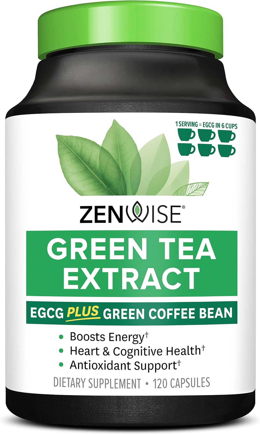 Zenwise Health EGCG Green Tea Extract Capsules - Supports Mental Focus, Immune Health, Antioxidants, Heart, Energy, and Metabolism - 120 Count
