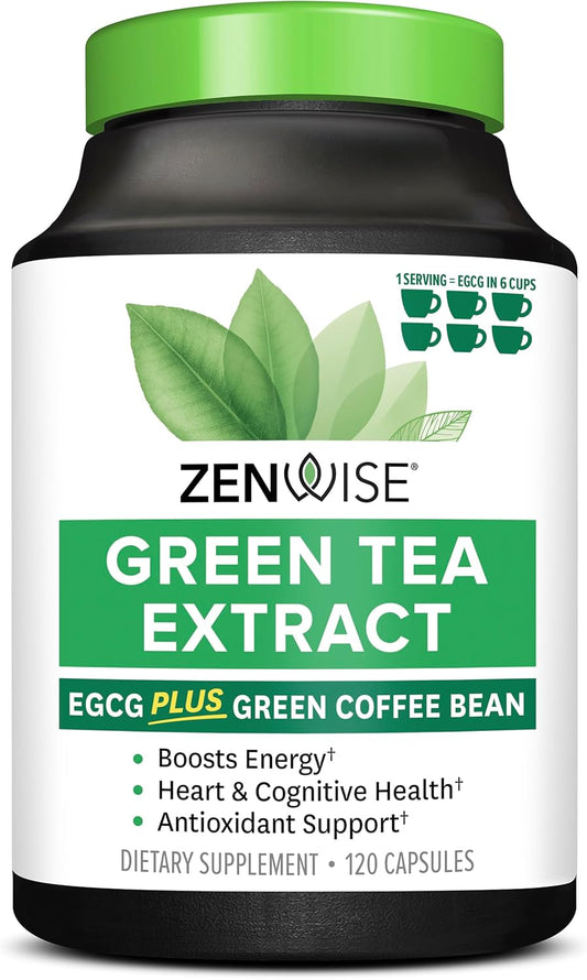 Zenwise Health EGCG Green Tea Extract Capsules - Supports Mental Focus, Immune Health, Antioxidants, Heart, Energy, and Metabolism - 120 Count