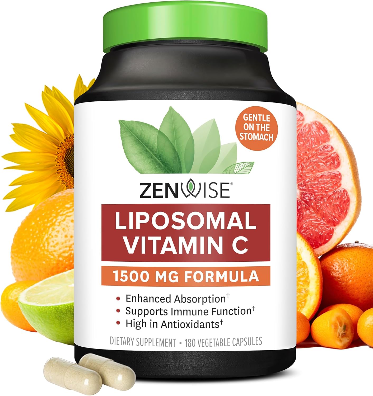 Zenwise Health Liposomal Vitamin C Supplement - 1500 MG Organic Antioxidant for Immune Support, Energy Boost, Skin Care - 180 CT
