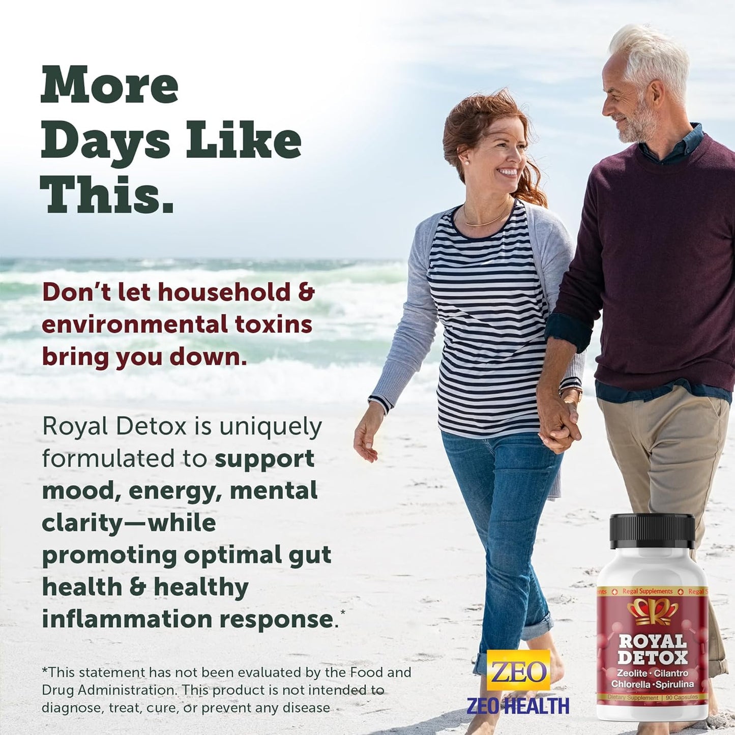 Zeo Health Royal Detox Capsules - Complete Cleanse with Zeolite, Cilantro, Chlorella, Spirulina, Apple Pectin for Full Body, Liver, Colon Detox - Boosts Energy, Mood, Immunity, Gut Health - 90 Caps