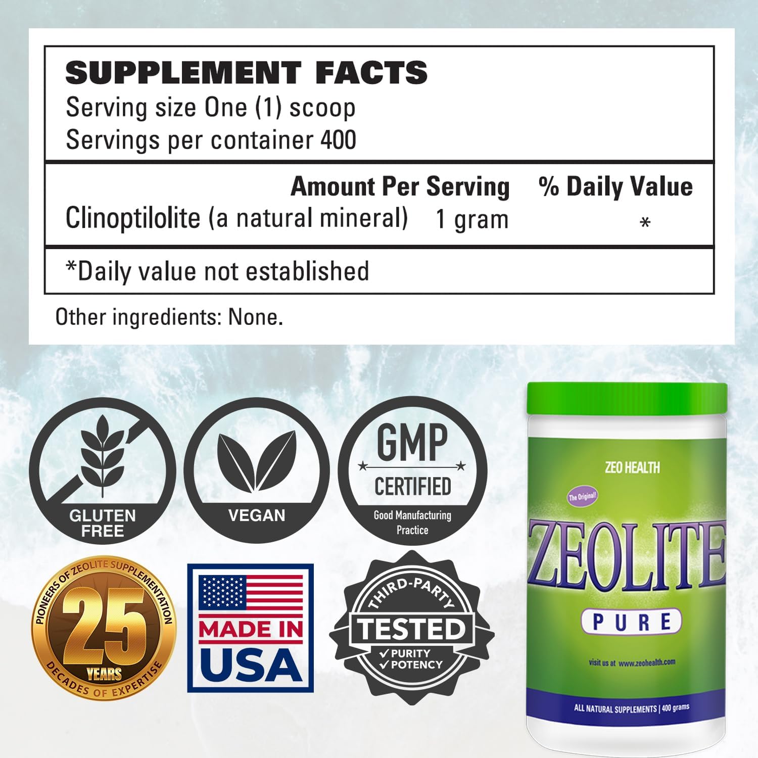 Zeo Health Zeolite Pure Powder - Full Body Detox Cleanse for Adults, Supports Energy, Gut Health, Mental Clarity, and Inflammation Response - 400 Servings