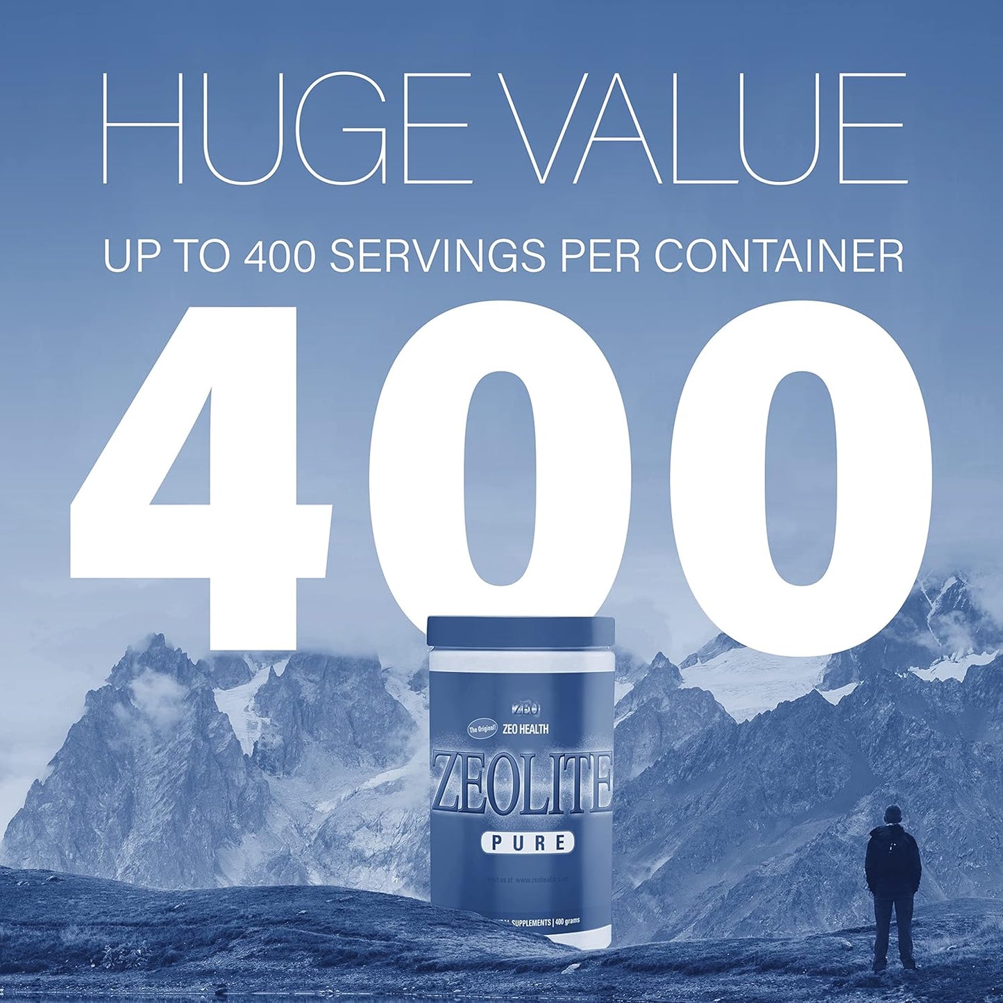 Zeo Health Zeolite Pure Powder - Full Body Detox Cleanse for Adults, Supports Energy, Gut Health, Mental Clarity, and Inflammation Response - 400 Servings