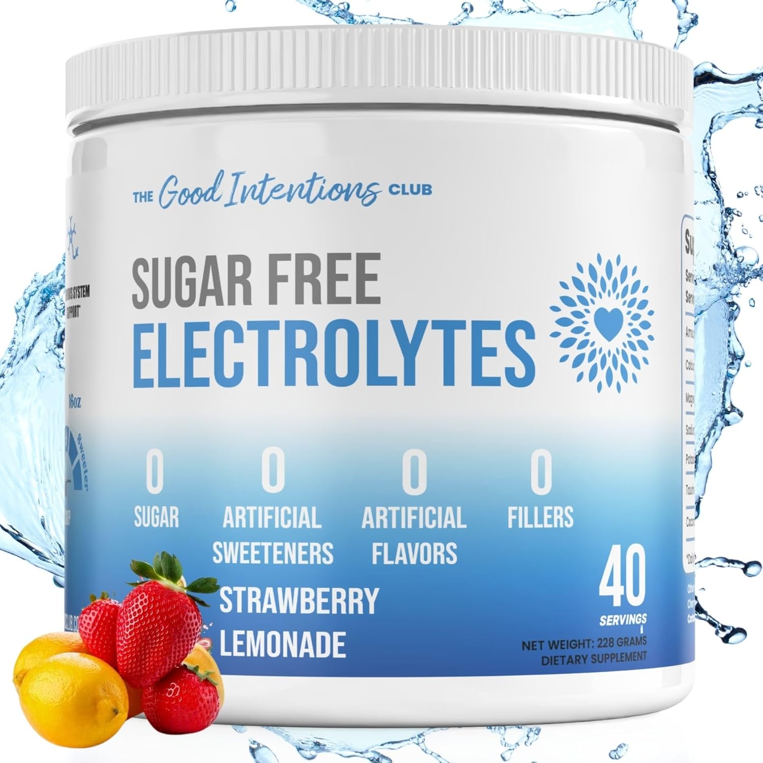 Zero Artificial Ingredients Strawberry Lemonade Electrolytes Powder - 40 Servings by The Good Intentions Club