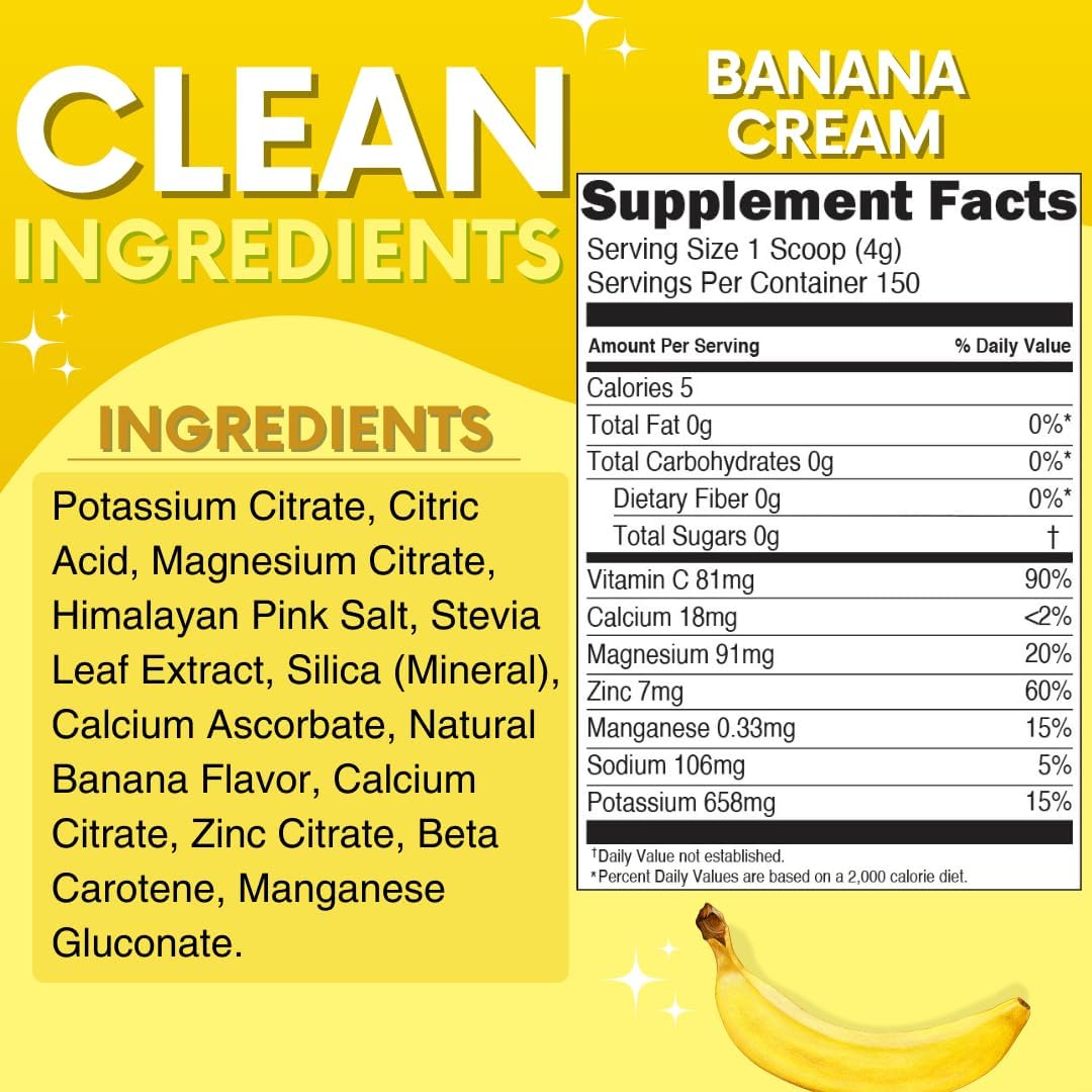 Zero Sugar Banana Cream Electrolyte Powder - Natural Caffeine-Free Energy Drink Mix for Hydration - Vegan Keto & Paleo-Friendly - 150 Servings