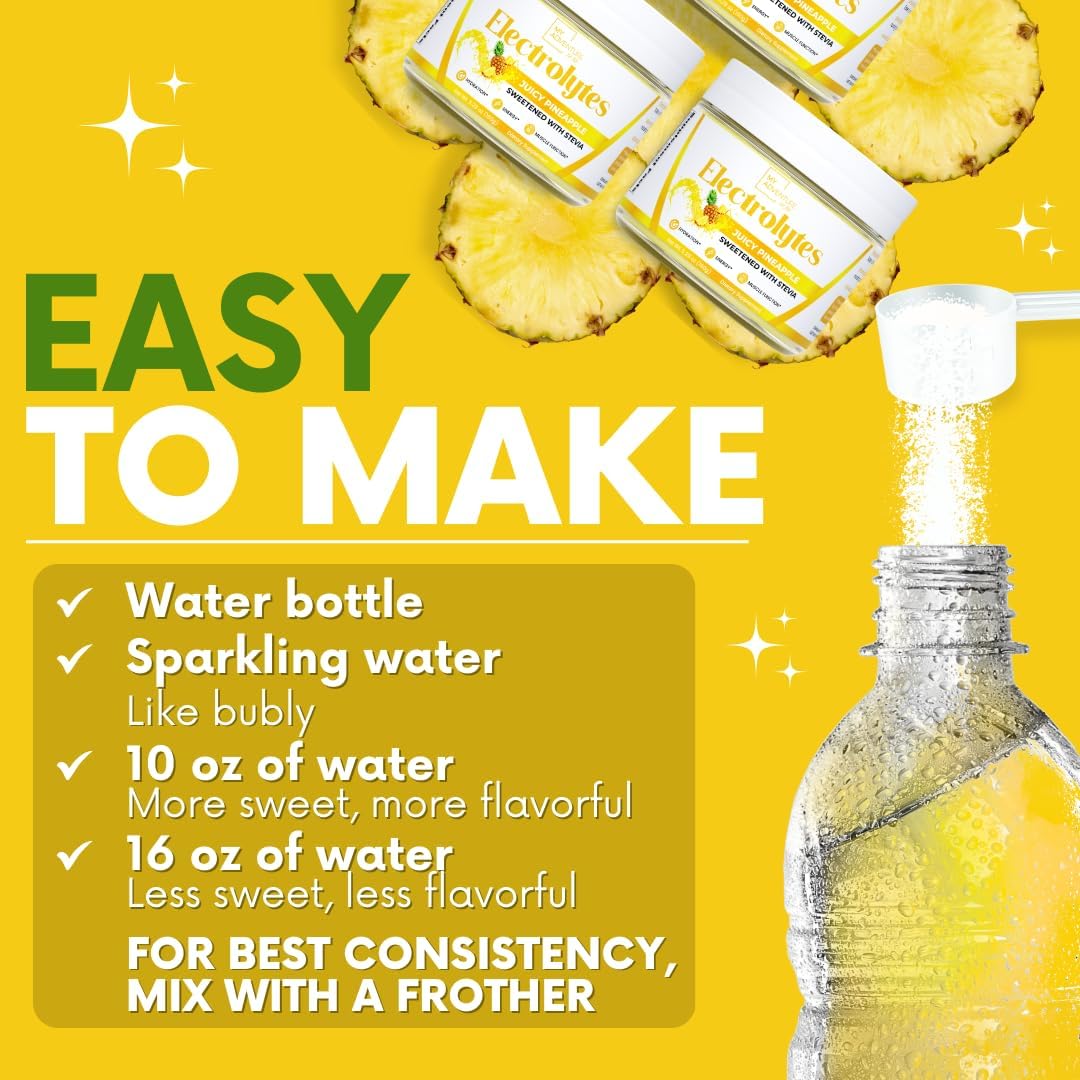 Zero Sugar Pineapple Electrolyte Powder - Natural Caffeine-Free Energy Drink Mix - Vegan, Keto, Paleo - Hydration Drink with All-Natural Ingredients - 37 Servings