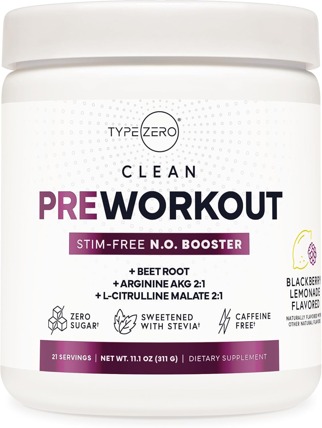 Zero Ultra Clean Blackberry Lemonade Pump Pre Workout - Beetroot, Arginine, Citrulline Malate, Betaine, Beta A, ACV - Non Stim for Men & Women