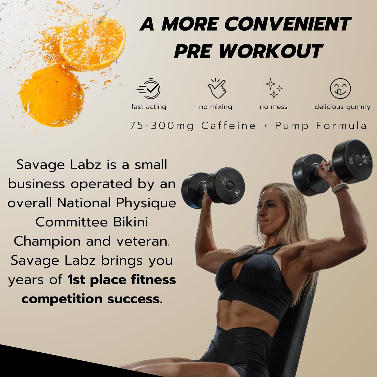 Zesty Orange Pre-Workout Gummies for Men and Women - 120 Gummies, 75-300mg Caffeine, Low Sugar, Vegan Energy Boost