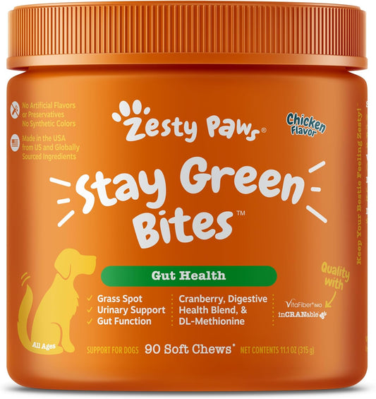 Zesty Paws Grass Burn Soft Chews for Dogs - Stay Green Bites with Cranberry - Chicken Flavor - 90 Count