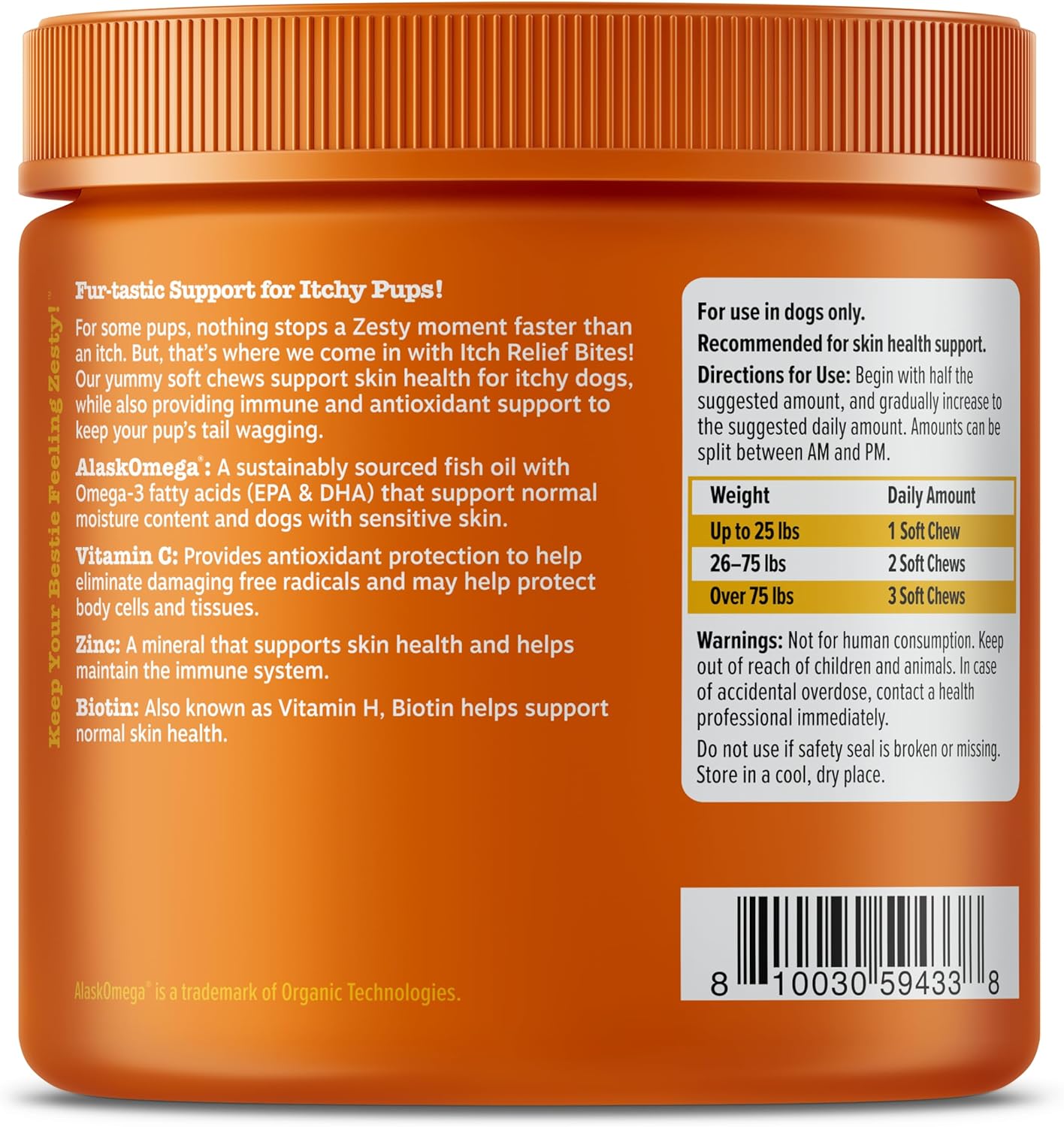Zesty Paws Omega-3 Fish Oil Dog Bites for Itch Relief & Coat Health - 90 Count Chicken Flavor Supplement with Vitamin C & E