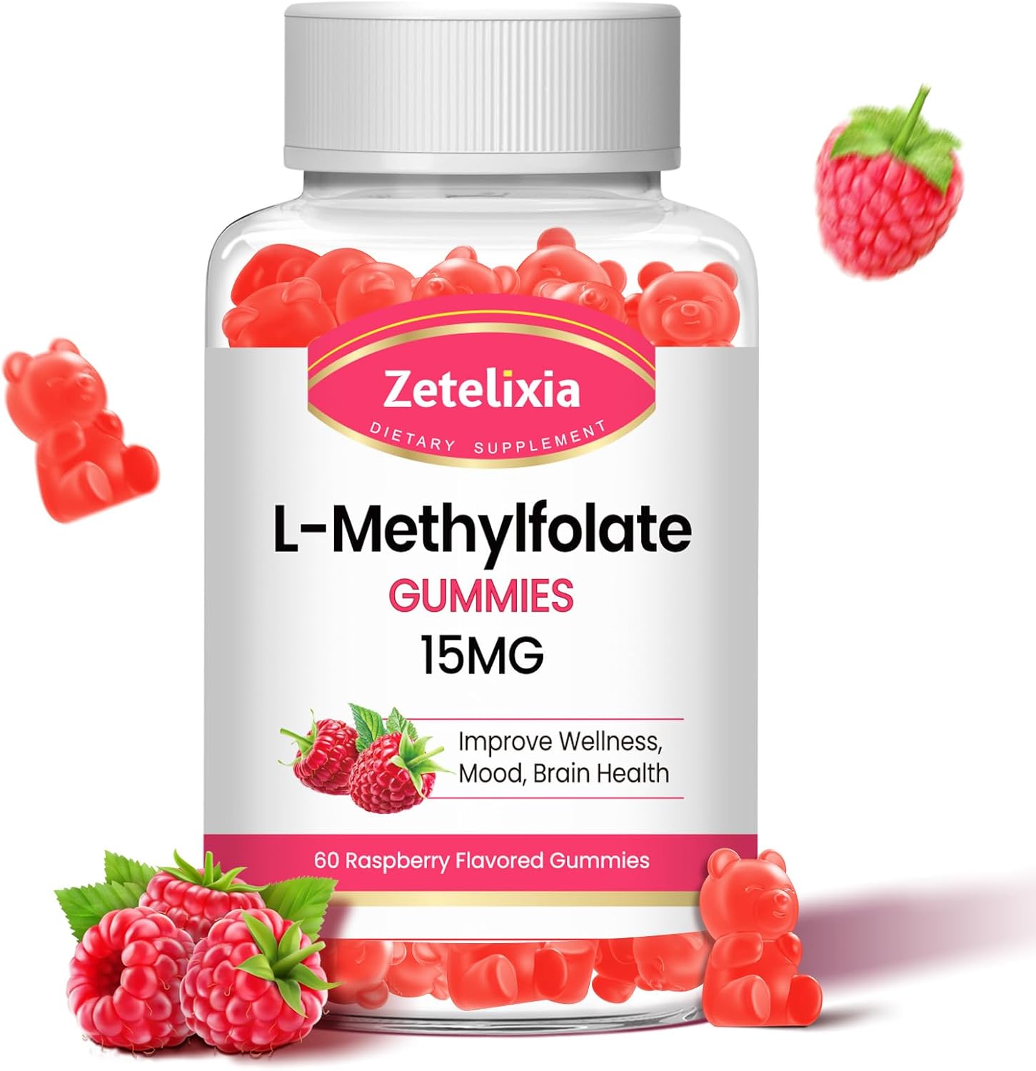 Zetelixia Methylated Multivitamin Gummies with L-Methylfolate 15mg & B12, Supports MTHFR Mutation, Methylation, Mood & Cognition, Vegan, Non-GMO - 60 Count