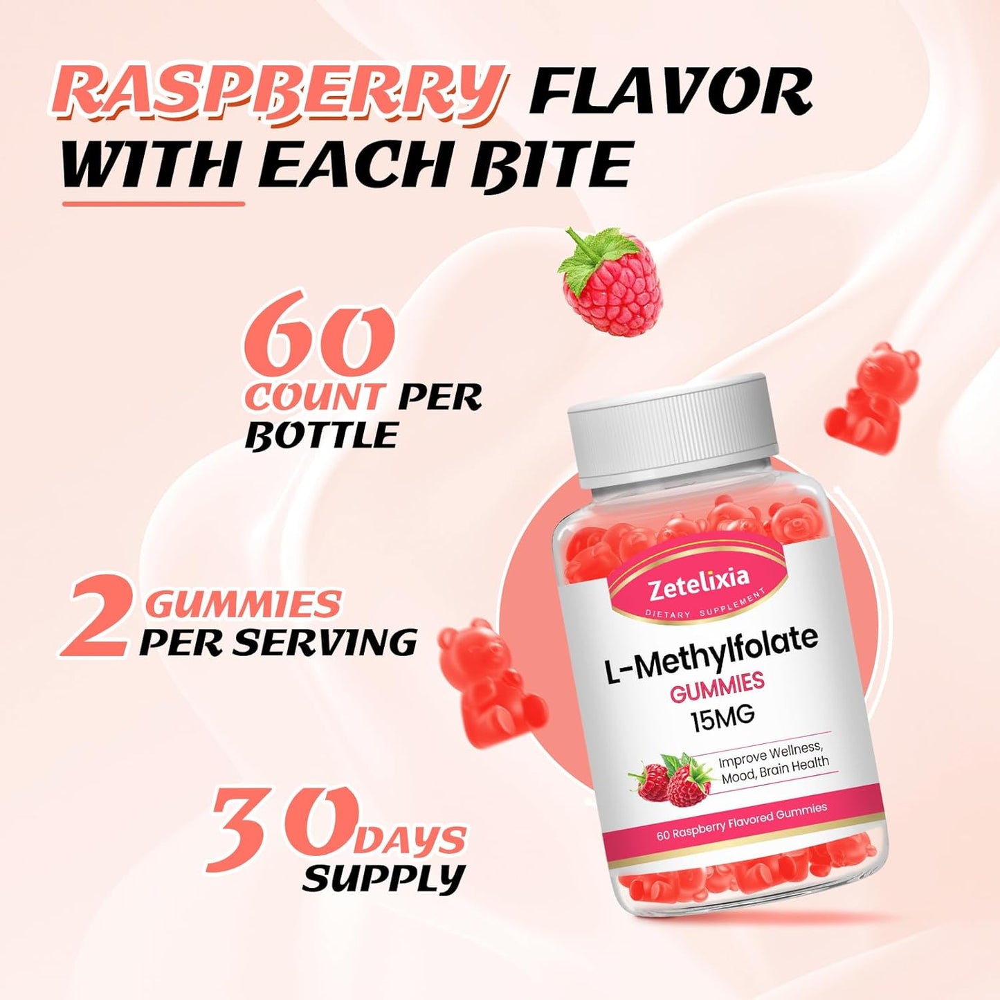 Zetelixia Methylated Multivitamin Gummies with L-Methylfolate 15mg & B12, Supports MTHFR Mutation, Methylation, Mood & Cognition, Vegan, Non-GMO - 60 Count