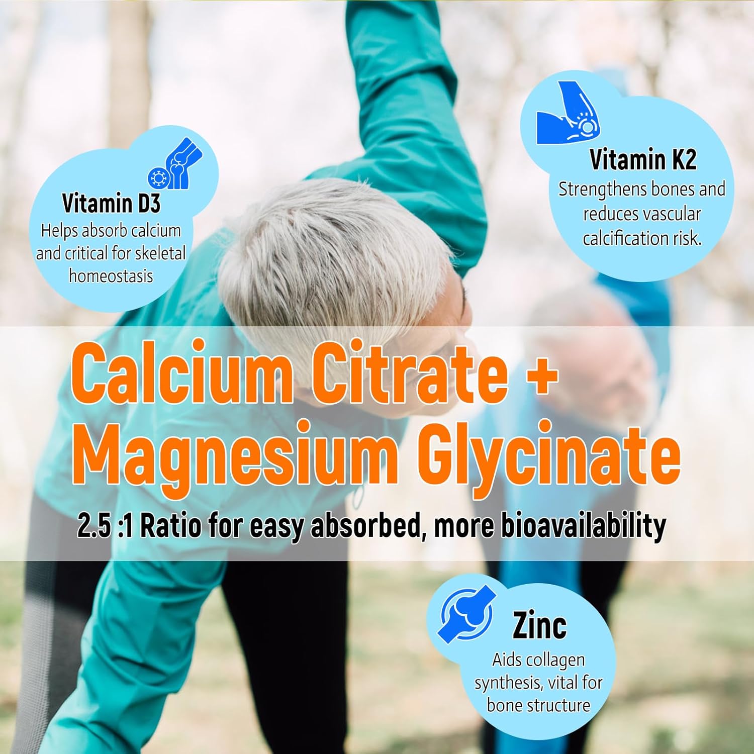 Zetelixia Sugar-Free Calcium Magnesium Zinc Gummies for Adults & Kids - 1000mg Citrate Supplement with Vitamin D3 & K2 - Bone & Muscle Health - 60 Count