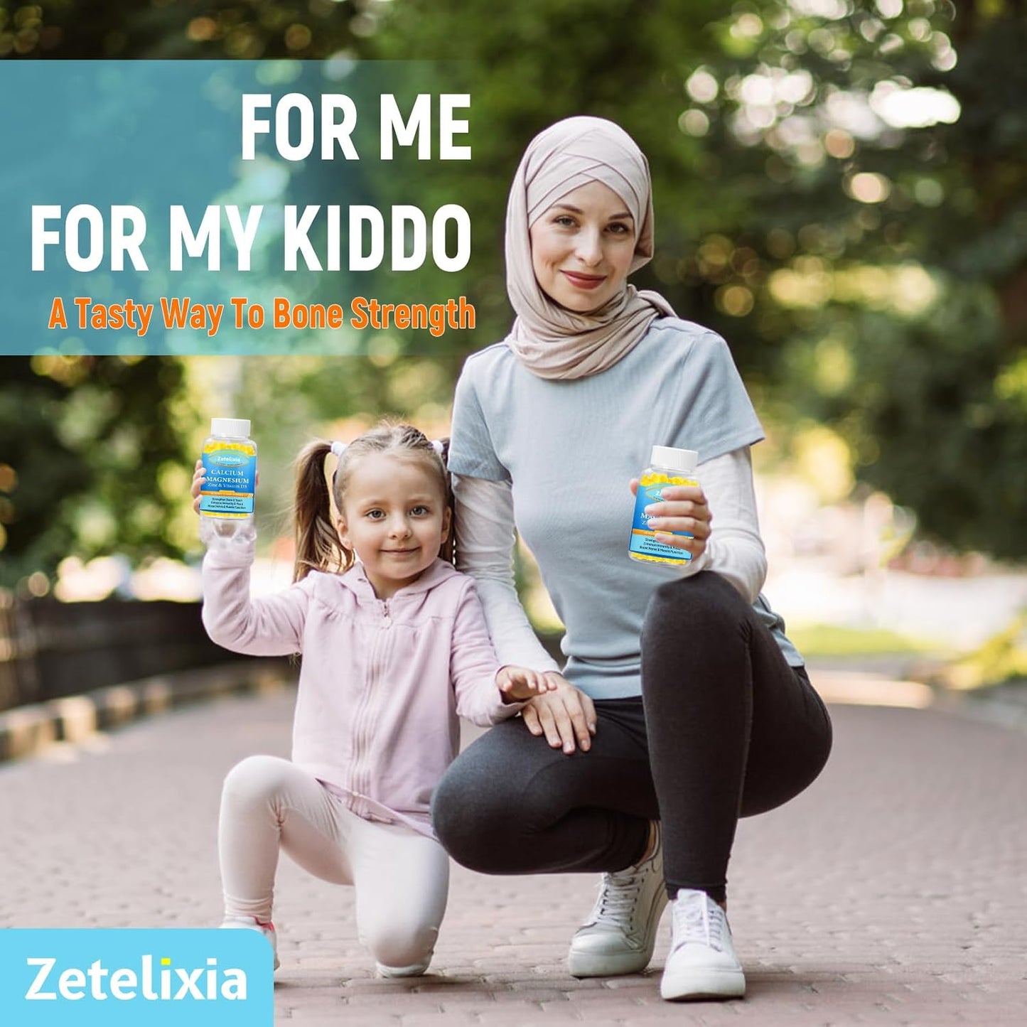 Zetelixia Sugar-Free Calcium Magnesium Zinc Gummies for Adults & Kids - 1000mg Citrate Supplement with Vitamin D3 & K2 - Bone & Muscle Health - 60 Count