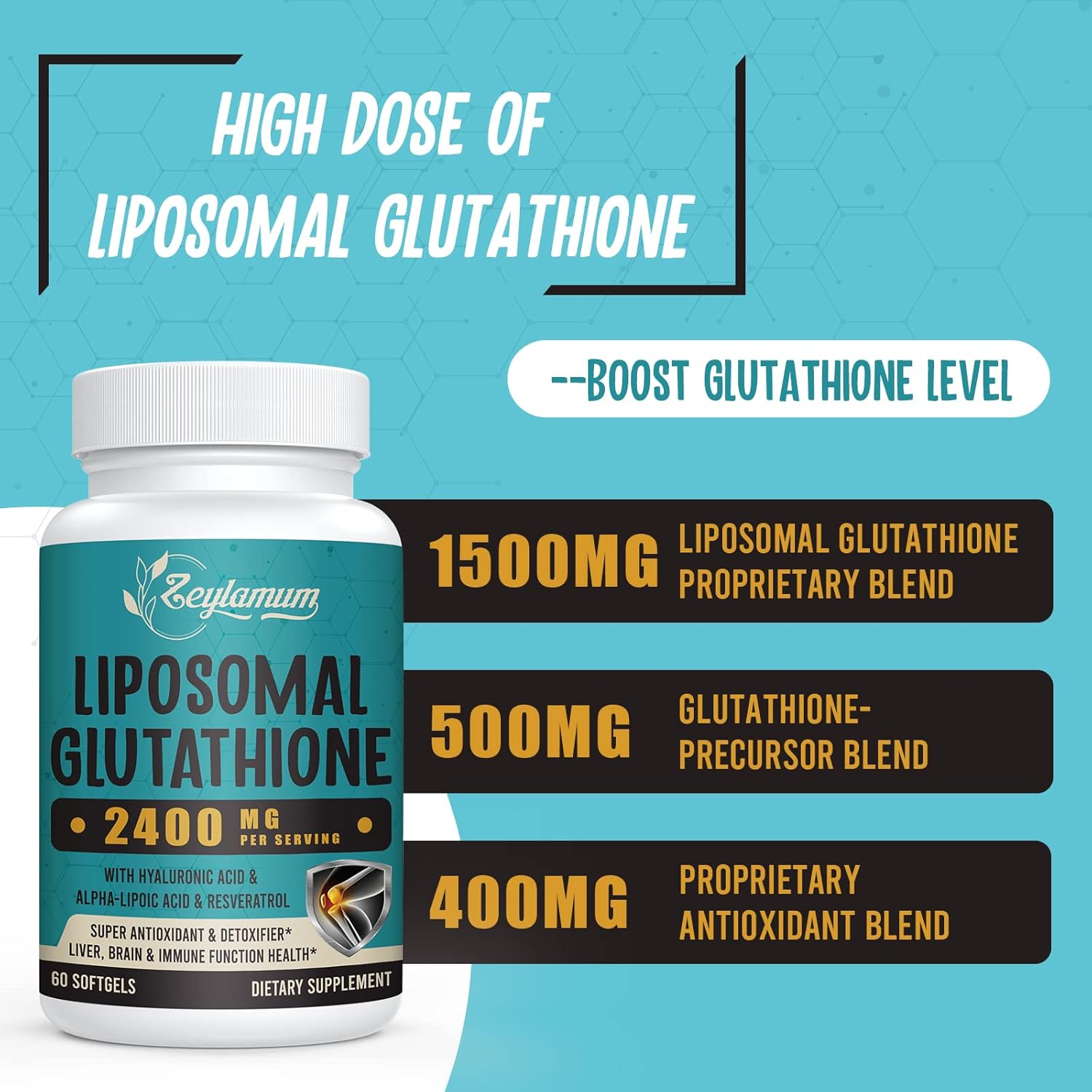 Zeylamum Liposomal Glutathione Bundle - 2400 MG Capsules & 2000 MG Liquid - Antioxidant, Energy Boost, Immune Support, Anti-Aging Formula