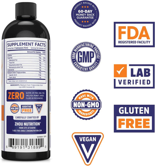 Zhou MCT Oil Ketogenic Fuel - Clean Energy Boost for Body & Mind - 16 Fl Oz Bottle
