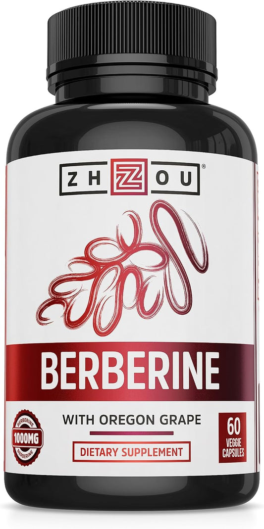 Zhou Nutrition Berberine Supplement 1000mg with Oregon Grape - Vegan & Gluten-Free - 30 Servings