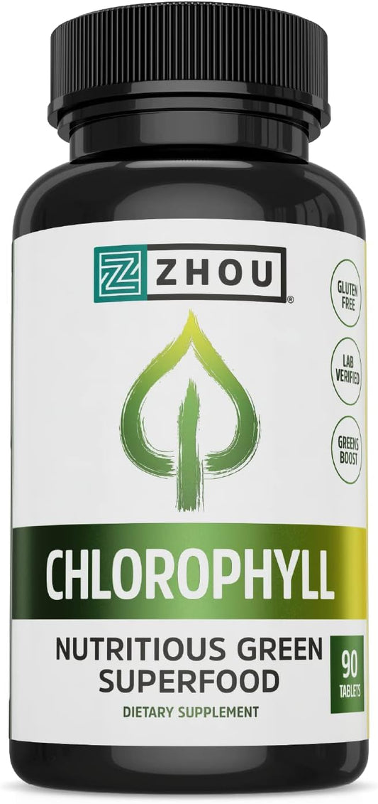 Zhou Nutrition Chlorophyll Tablets - Superfood Herbal Supplement, Gluten-Free, 90 Tablets