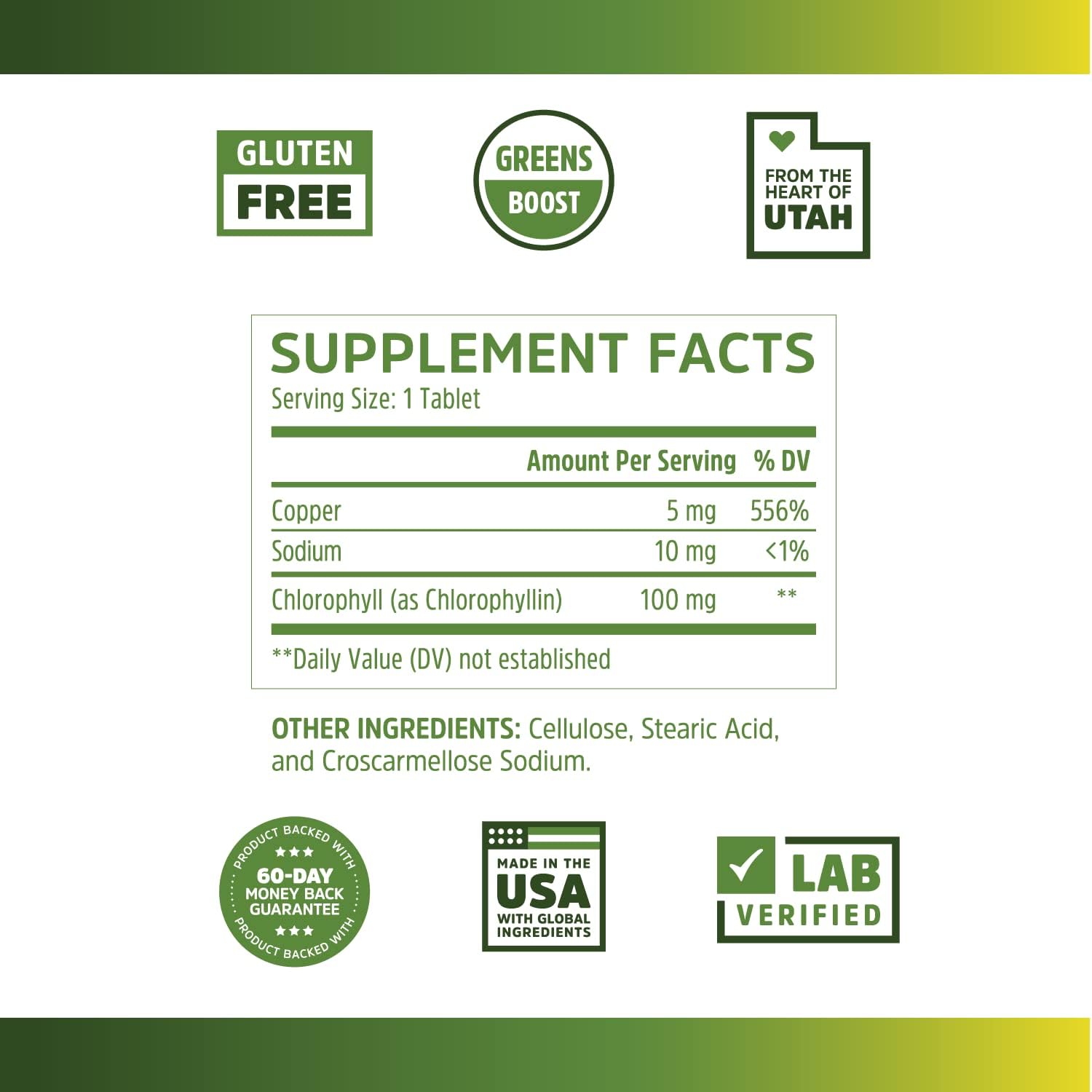 Zhou Nutrition Chlorophyll Tablets - Superfood Herbal Supplement, Gluten-Free, 90 Tablets
