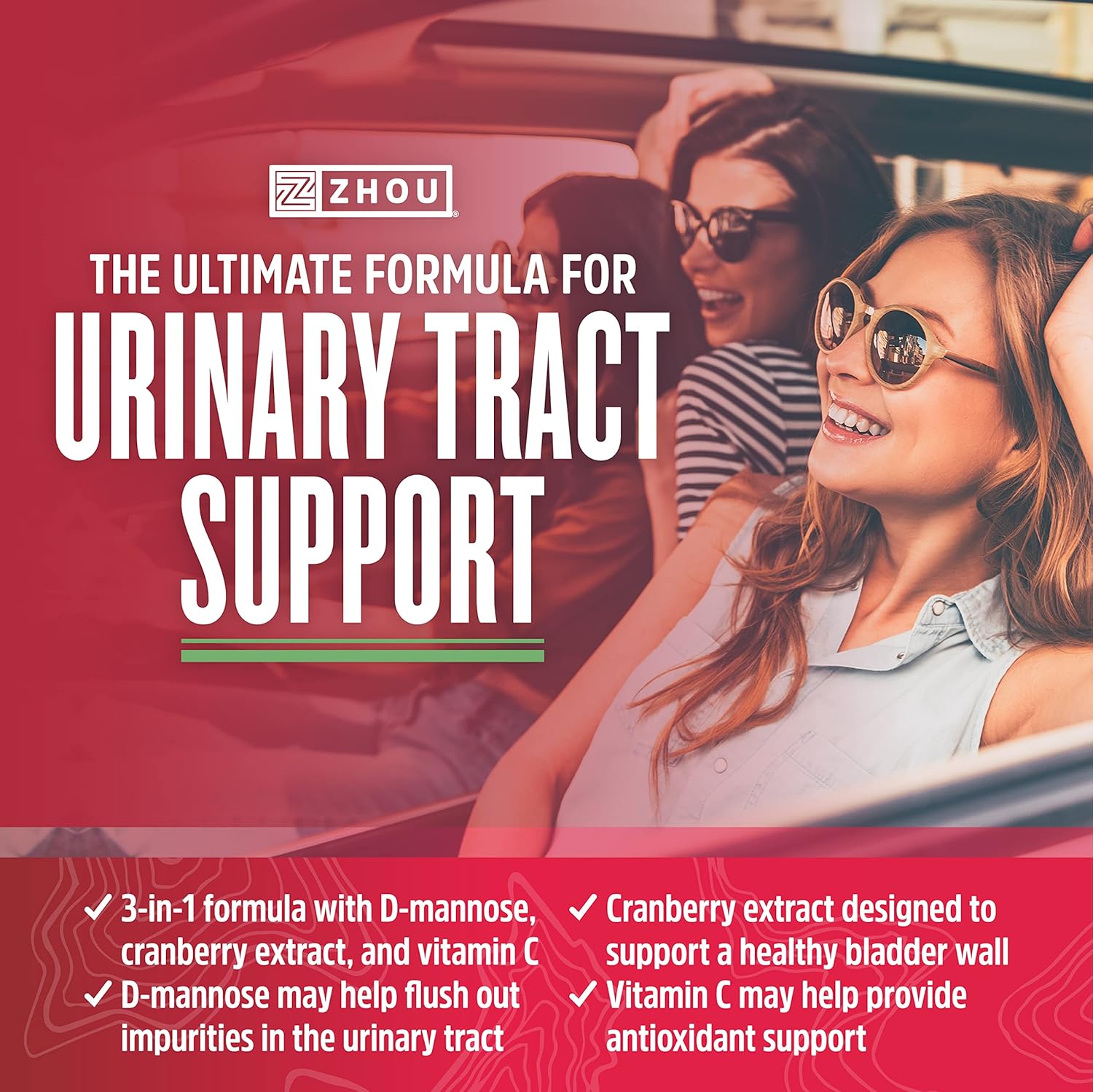 Zhou Nutrition Cran Defense: Urinary Tract Formula with Cranberry Extract, D-Mannose, Vitamin C - Flush Impurities, Support Healthy Bladder - 60 Count