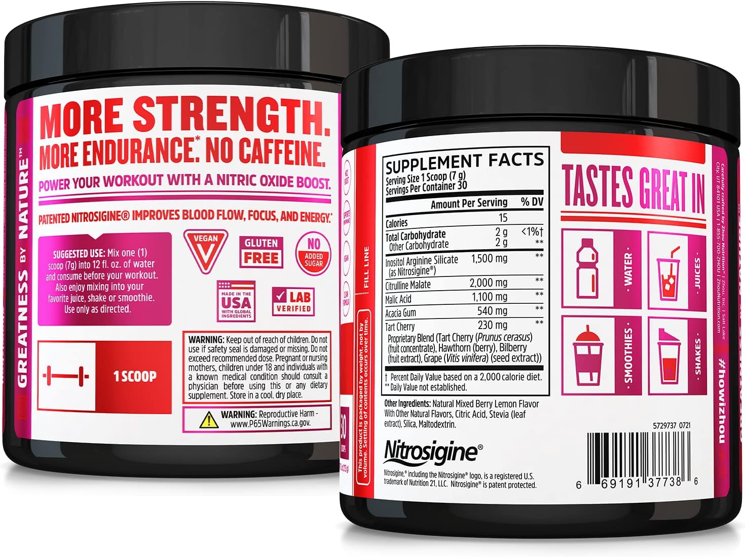 Zhou Nutrition Lite Up Non-Stimulant Pre Workout Powder - Caffeine Free Nitric Oxide Booster - Vegan Gluten Free Berry Lemonade - 7.5 Oz