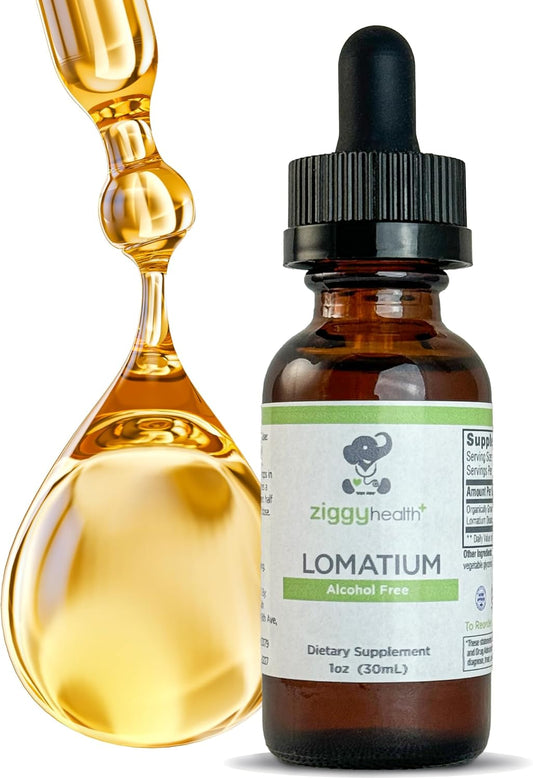 Ziggy Health Organic Lomatium Root Extract Drops - Alcohol-Free Liquid Tincture for Immune & Lung Support - Gluten-Free Herbal Supplement - 1oz